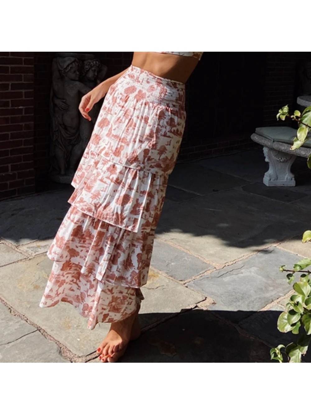 WeWoreWhat Paloma Tiered Pastoral Toile Maxi Skirt Like New Large